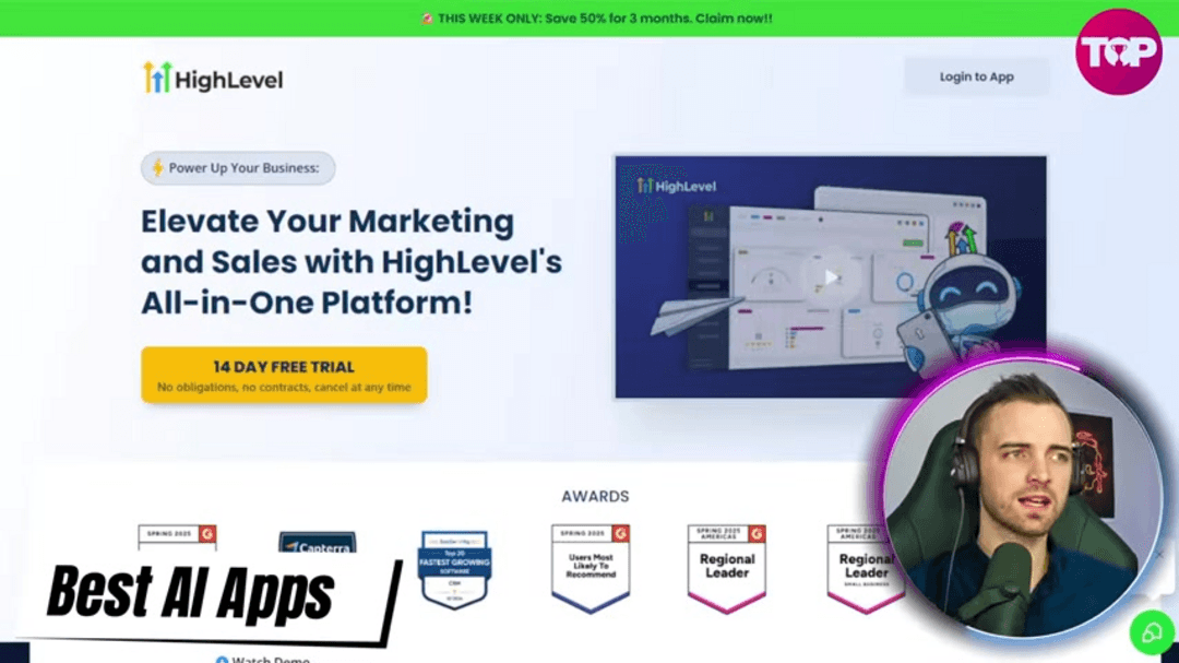 HighLevel all-in-one business platform dashboard showing marketing automation and CRM features