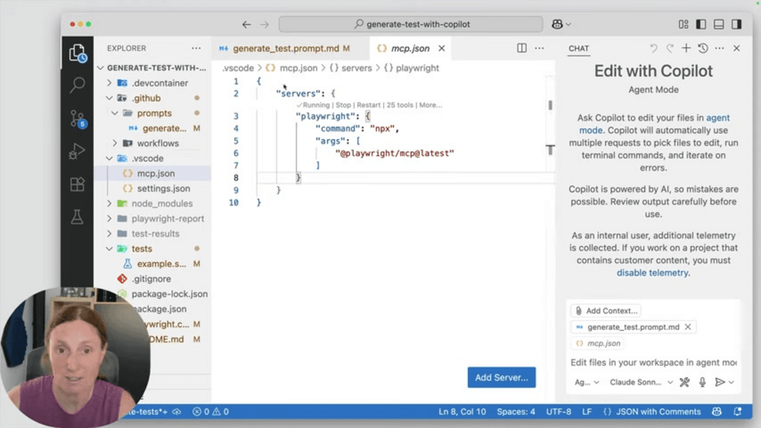 Playwright MCP Server and Agent Mode testing workflow diagram