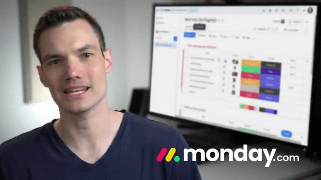 monday.com dashboard interface showing project management features
