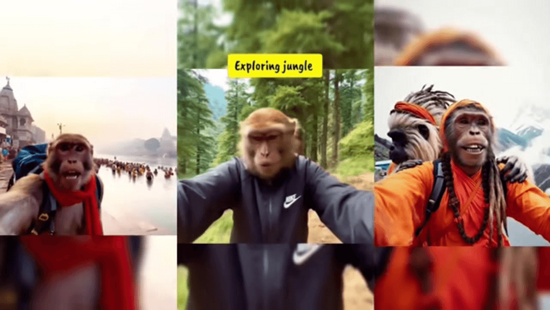 AI-generated monkey vlogger creating viral content with modern AI tools