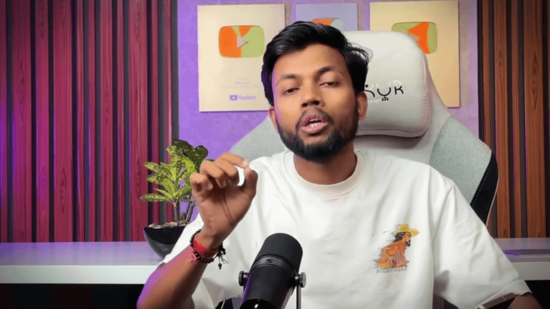 AI-generated monkey vlogger holding camera in front of scenic background