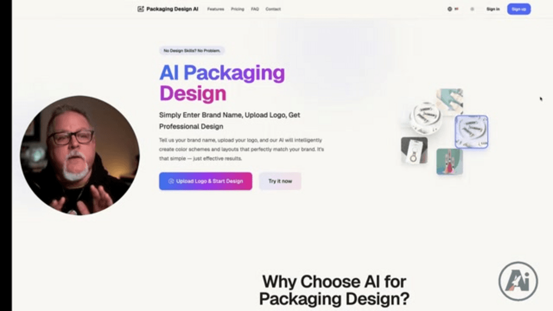 AI packaging design platform interface showing automated design generation process