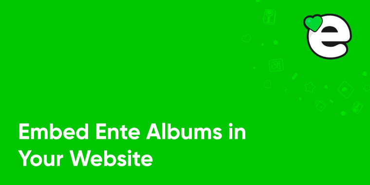 Ente Photos embedding feature showing public album integration on external websites