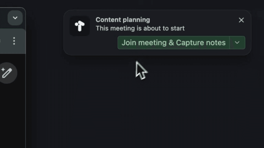 Tana meeting notes interface showing transcription and workflow integration