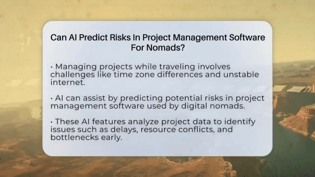 Digital nomad using AI project management tools on laptop while working remotely