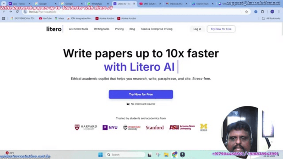 Litero AI academic writing interface showing research paper drafting tools