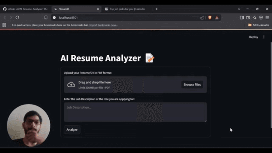 AI Resume Analyzer tool interface showing resume analysis and optimization features