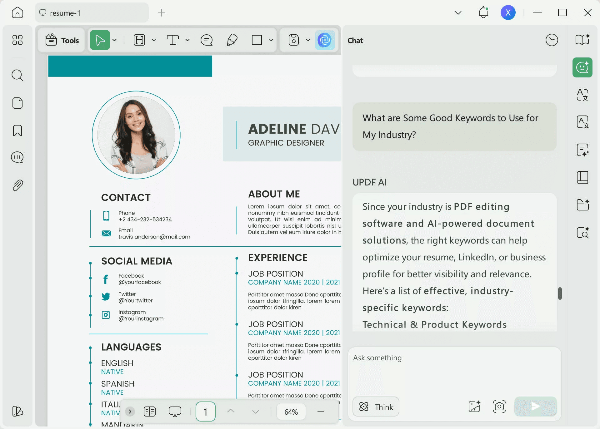 AI Resume Builder interface showing professional resume creation dashboard