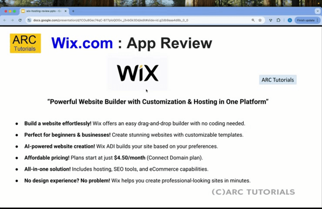 Wix website builder dashboard showing drag-and-drop interface and template selection