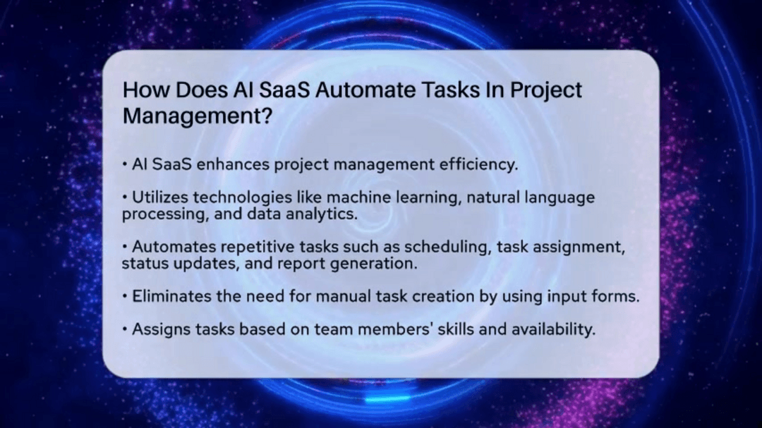 AI SaaS project management dashboard showing automated workflows and analytics
