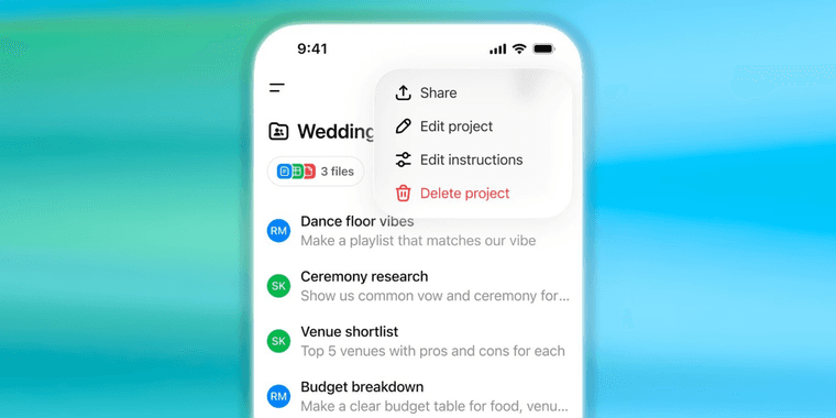 ChatGPT Shared Projects interface showing collaborative workspace features