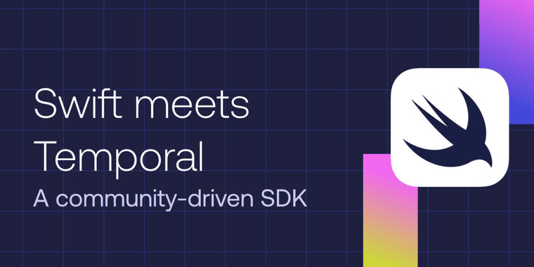Temporal Swift SDK logo and workflow orchestration diagram for Swift developers