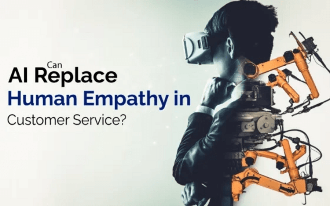 AI and human collaboration in customer service showing technology and empathy working together