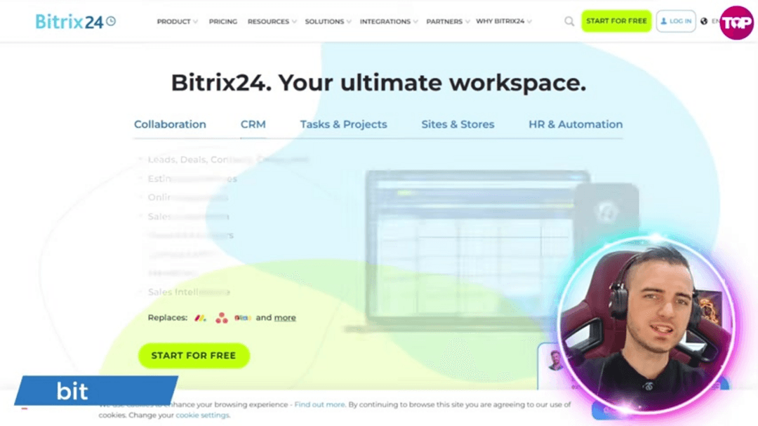Bitrix24 workspace dashboard showing integrated business management tools