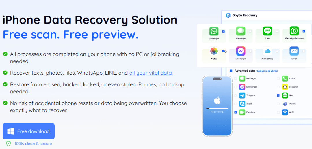 iPhone data recovery process showing device connection and file restoration interface