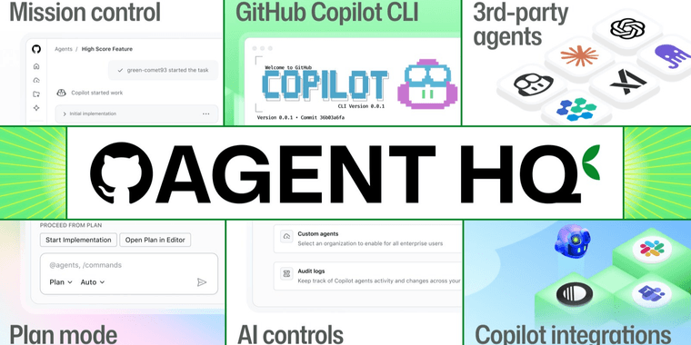GitHub Agent HQ dashboard showing multiple AI coding agents from different providers