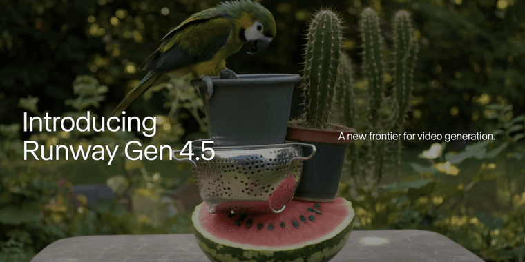 Runway Gen 4.5 AI model generating a realistic cinematic video from a text prompt