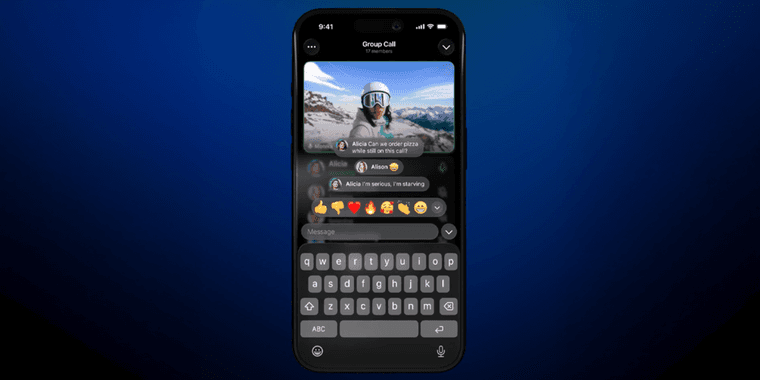 Telegram app interface showing new live comment features during group video call
