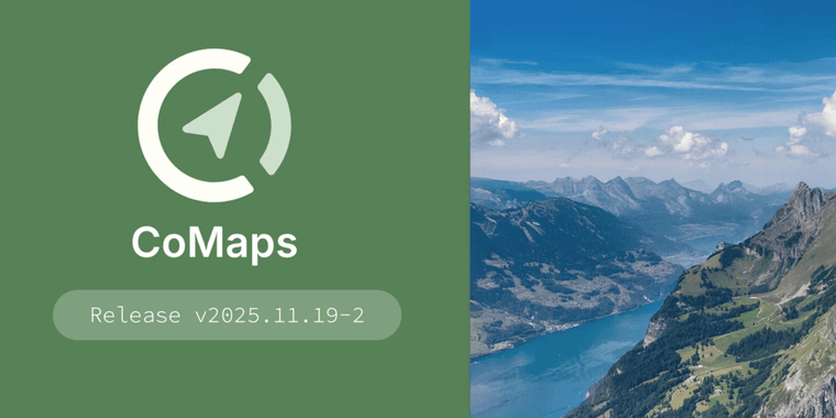 CoMaps navigation app interface showing updated map data and routing options