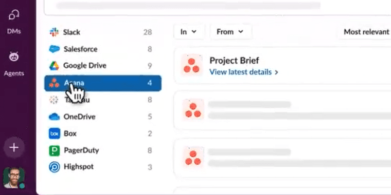 Slack Work Objects interface showing interactive app components and real-time collaboration features