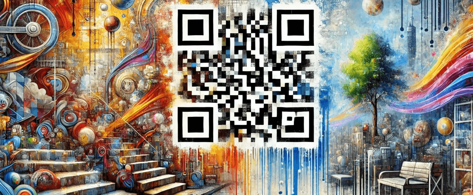 AI-generated artistic QR code with colorful design elements and brand integration